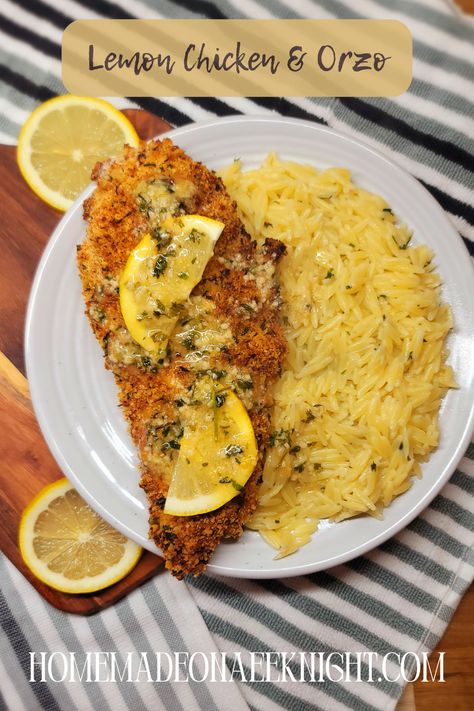 Crispy Breaded Chicken, Lemon Chicken Orzo, Baked Breaded Chicken, Orzo Dishes, Lemon Garlic Butter Sauce, Chicken Diet, Lemon Butter Chicken, Creamy Lemon Chicken, Orzo Recipes