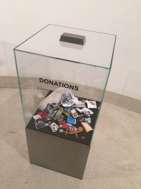 Elmgreen & Dragset "Donation box" London Whitechapel exhibition (2018) Checklist Ideas, Donation Boxes, Donation Box, Vendor Booth, Bulk Email, Bigger Picture, Home Decor Crate, Interactive Art, Display Boxes