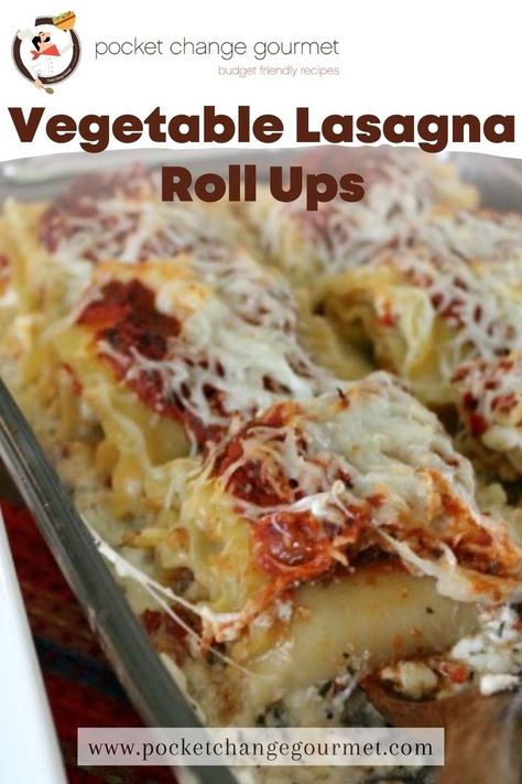 an image of a vegetable lasagna roll scooped by a wooden spoon. Vegetable Lasagna Roll Ups, Lasagna Roll Ups, Lasagna Rollups, Veggie Lasagna, Lasagna Roll, Meatless Meal, Vegetable Lasagna, Meatless Monday Recipes, Lasagna Rolls