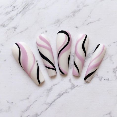 Abstract Nail Designs, Lilac And Black, Sassy Nails, Orange Stick, Lines On Nails, Work Nails, Pretty Gel Nails, Press Ons, Nails Desing