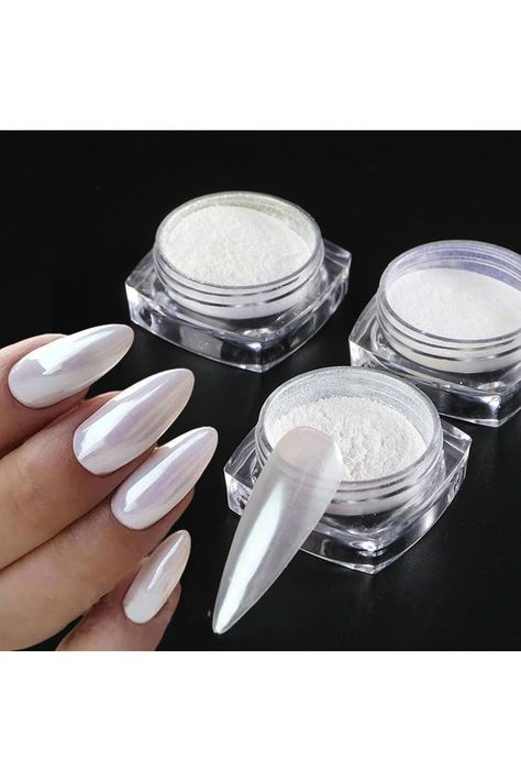 White Chrome Pearl Nails Powder Nails Magic Metallic Chrome Yellow Nail Powder High Gloss Glitter Nail Art Blue Holographic Ice Aurora Dust Nail Powder Nail Art Supplies (Three Colors) Nail Art Paillette, Blue Manicure, Mermaid Mirror, Mirror Nails Powder, Pearl Chrome, Nail Glitter Powder, Pearl Nail, Aurora Nails, Chrome Nail Art