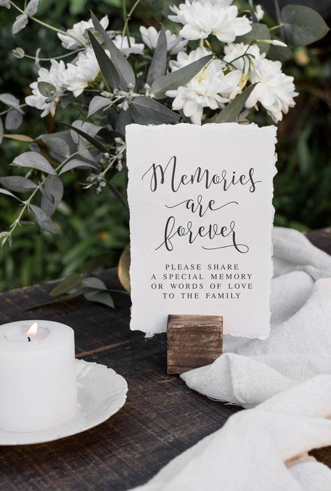 Memories Are Forever, Please Share A Memory Or Words Of Love To The Family, Memorial Funeral Signs, Memory Guestbook, Memory Table Sign Share A Memory Sign, Memory Table Sign, Memories Are Forever, Share A Memory, Memory Table, Memorial Signs, Words Of Love, Table Sign, Table Signs