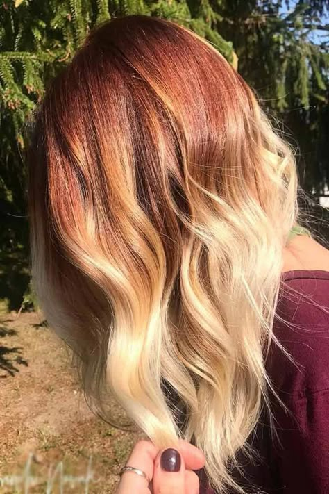 Red to Blonde Balayage picture2 #balayageombre Red Balayage Hair, Balayage Blond, Red Blonde Hair, Blond Balayage, Red To Blonde, Copper Hair Color, Strawberry Blonde Hair, Short Hair Balayage, Brown Blonde Hair