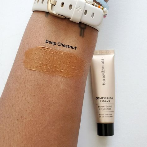 Bare Minerals Complexion Rescue Brightening Under Eye Concealer SPF 25 in Deep Chestnut Review – NuReviews Bare Minerals Complexion Rescue, Highlighter Swatches, Drugstore Concealer, Foundation Swatches, Covering Dark Circles, Under Eye Puffiness, Dark Under Eye, Lip Swatches, Under Eye Concealer