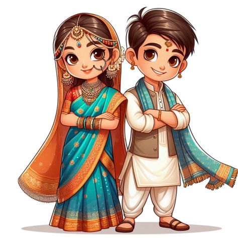 Indian Wedding Couple Cartoon, Indian Couple Cartoon, Wedding Cartoon Couple, Indian Wedding Illustration, Couple Png Image, Cartoon Png Images, Illustration Indian, Spring Cartoon, Wedding Couple Cartoon