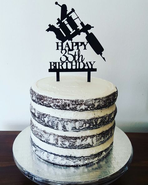 Tattoo Cake Birthday, Tattoo Cake Ideas, Artist Cake Ideas, 35th Birthday Cake, 35th Birthday Cakes, Cake Tattoo, Artist Birthday Party, Tattoo Cake, Happy 35th Birthday