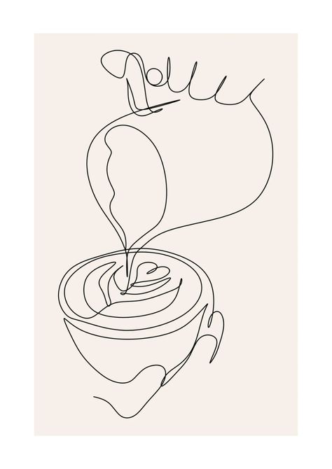 Line Art Design Coffee, Cafe Drawings, Coffee Graphic Design, Coffee Line Art, Coffee Art Drawing, Coffee Poster Design, Coffee Line, Café Design, Coffee Artwork