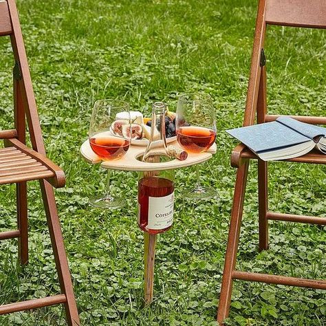 Mini Outdoor Wine and Beer Tables From Uncommon Goods Picnic Table Party, Folding Wine Table, Wine Picnic Table, Outdoor Wine Table, Beer Table, Wine Picnic, Wooden Picnic Tables, Table Picnic, Vintage Picnic