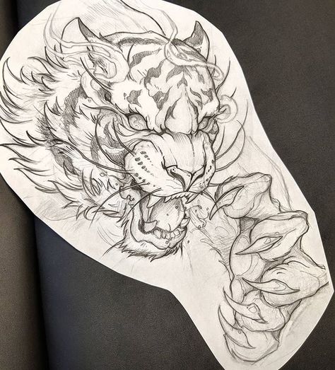 Here the tiger sketch for rafas piece #red9inetattoocompany Tato Flash, Tato Ikan Koi, Japanese Tiger Tattoo, Tiger Sketch, Tato Dada, Japanese Tiger, Tiger Tattoo Design, Kunst Tattoos, Sketch Tattoo Design