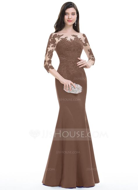 Trumpet/Mermaid Scoop Neck Floor-Length Satin Evening Dress (017105912) - Evening Dresses - JJ's House Kebaya Modern Dress Bridesmaids, Dress Promnight Elegant, Batik Dress Modern Gowns, Gaun Satin Dresses, Styles Plus Size, Party Wear Long Gowns, Mermaid Long Dress, Model Dress Kebaya, Braidsmaid Dresses