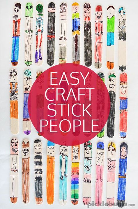 Easy craft stick people - a simple, low-mess creative activity for all ages Stick People, Popsicle Stick Crafts, Crafts For Kids To Make, Easy Craft, Craft For Kids, Seasonal Crafts, Childrens Crafts, Easy Crafts For Kids, Creative Activities