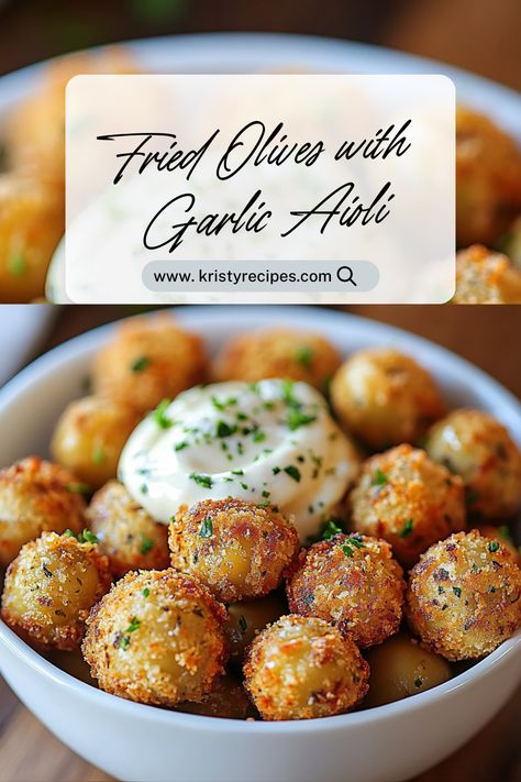 Experience the bold flavors of Fried Olives with Garlic Aioli! These crunchy, savory treats are filled with the perfect mix of briny olives and a crisp batter. Paired with a smooth, garlic-infused aioli, they make the ideal appetizer or snack for any occasion. #olive #extravirgin #greenolives #healthyfood #extravirginoliveoil Deep Fried Olives Recipe, Appetizer With Olives, Olives Appetizer Ideas, Stuffed Black Olives, Fried Olives With Garlic Aioli, Fried Olives Pioneer Woman, Deep Fried Olives, Fried Green Olives, Air Fryer Olives