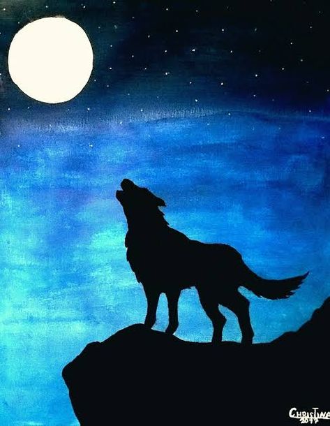 Wolf Easy Painting, Easy Wolf Painting, Wolf Painting Easy, Wolf Painting Acrylic Easy, Moonlight Painting Easy, Wolf Canvas Painting, Wolf Drawing Easy, Moonlight Painting, Wolf Painting