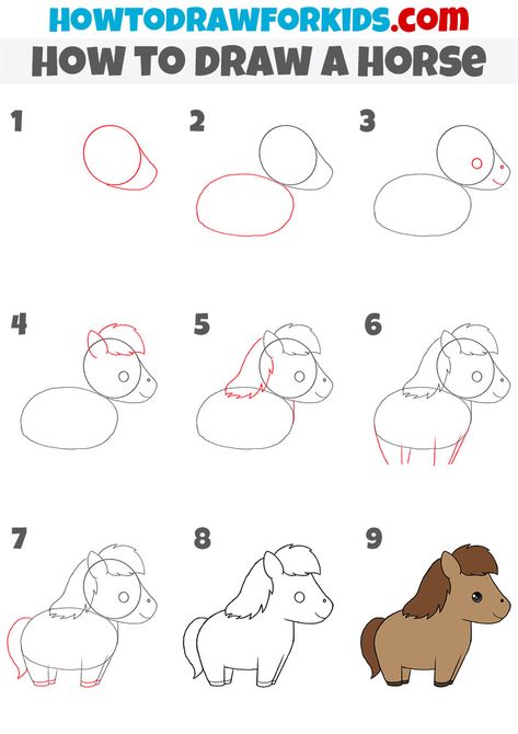 How To Draw A Easy Horse, Draw Horse Easy Kids, Drawing A Horse Easy, Horse Drawing Easy Simple, Cartoon Horse Drawing Easy, How To Draw A Pony, Cute Horse Drawing Easy, Draw Horse Easy, How To Draw A Horse Step By Step