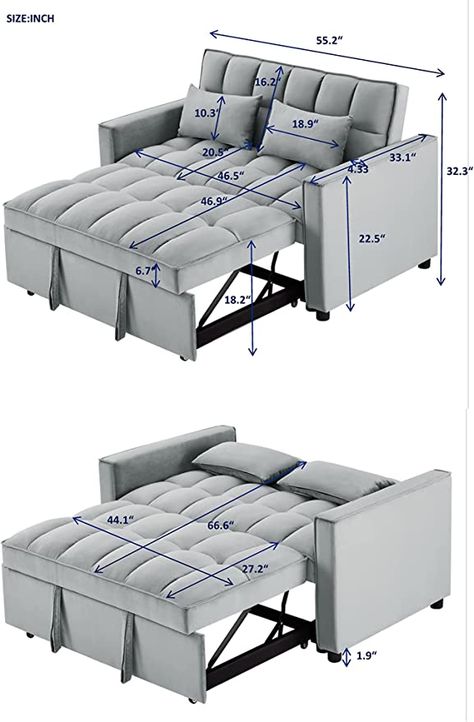 AmazonSmile: Modern Convertible Sofa Bed with Adjustable Backrest and 2 Lumbar Pillows, Velvet Loveseat Sleeper Sofa Couch with Pull-Out Bed for Small Spaces (Grey+Velvet9) : Home & Kitchen Softline Furniture, Sofa Come Bed, Sofa Bed For Small Spaces, Loveseat Sofa Bed, Loveseat Sleeper Sofa, Beds For Small Spaces, Loveseat Sleeper, Velvet Loveseat, Pull Out Bed