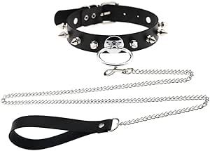 Caiyao Rivets Choker Punk Hauling Chain PU Leather Collar Metal Ring Gothic Necklace NightClub Goth Leash Belts Adjustable Size Goth Choker, Gothic Necklace, Leather Collar, Metal Ring, Rivets, Belts, Pu Leather, Choker, Collar