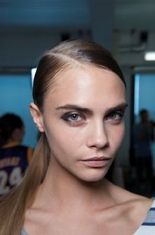 Cara Delevingne at Acne Spring Summer 13 Gelled Hairstyles Women, Side Part Ponytail, Eugene Souleiman, Gelled Hairstyles, Fashion Week Makeup, Handsome Women, Best Makeup Looks, Runway Hair, Sleek Hair