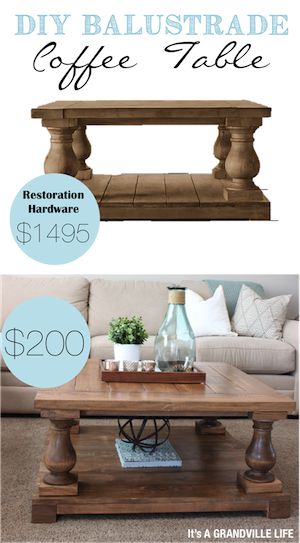 It's A Grandville Life : DIY Balustrade Coffee Table Balustrade Coffee Table, Coffee Table Restoration Hardware, Woodworking Projects Furniture, Coffee Table Farmhouse, Diy Coffee Table, Diy Coffee, Diy Furniture Table, Diy Furniture Couch, Couch Furniture