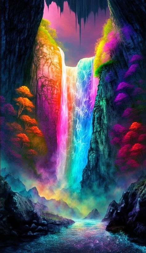 Beautiful Backgrounds For Phones, Vibrant Colors Aesthetic, Magical Background, Imagination Images, Rainbow Colors Art, Magic Background, Rainbow Waterfall, Magical Paintings, The Cascades