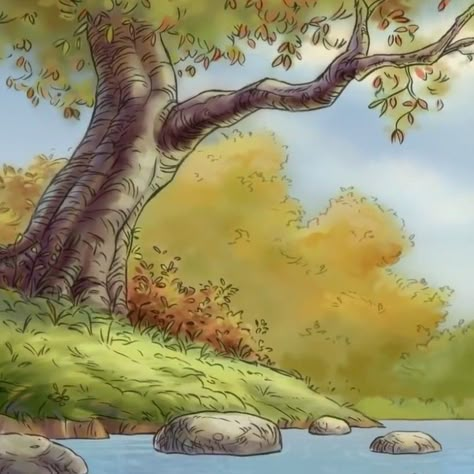 Winnie The Pooh Background, Writing Kids Books, Pooh Bebe, 100 Acre Wood, Forest Drawing, Hundred Acre Woods, Storybook Art, Cute Winnie The Pooh, Woodland Nursery Theme