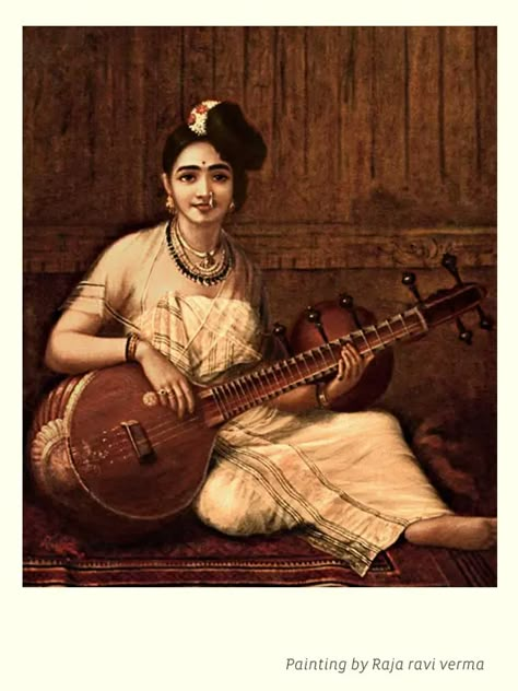 Veena Making Bobbili- Research & documentation on Indian crafts Ravivarma Paintings, Learn Oil Painting, Raja Ravi Varma, Indian Traditional Paintings, Arte Yoga, Ancient Indian Art, Indian Art Gallery, Indian Painting, Indian Artist