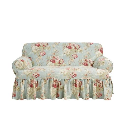 Sure Fit Ballad T-Cushion Loveseat Slipcover & Reviews | Wayfair Floral Furniture, Dining Room Chair Covers, Cotton Box, Loveseat Slipcovers, Cushion Sofa, Armchair Slipcover, Sofa Slipcover, Box Cushion, Furniture Slipcovers