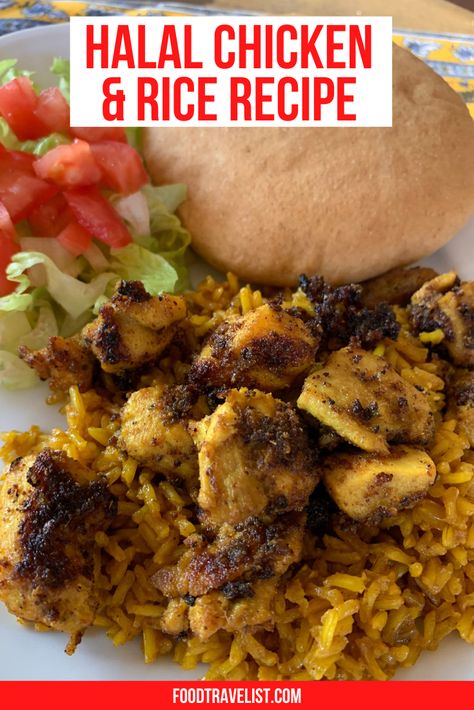 Halal Chicken And Rice Recipe, Halal Chicken And Rice, Halal Chicken, Guyanese Recipes, Chicken And Rice Recipe, Chicken Over Rice, Chicken Rice Recipes, Halal Food, Iranian Food