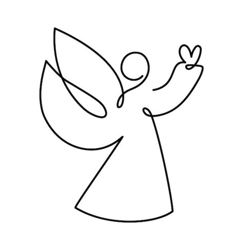 Simple vector christmas angel with heart... | Premium Vector #Freepik #vector #body-line #woman-sketch #fashion-art #sketch-art Angel One Line Drawing, Angel Simple Drawing, Angel Sketch Simple, Angel Drawing Simple, Simple Angel Drawing, Angel Doodles, Angel Line Drawing, Line Art Angel, Angel Line Art