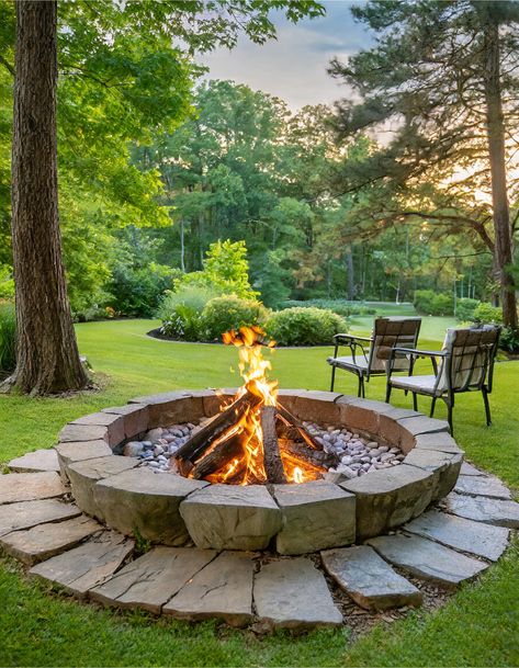 Zen garden firepit English Garden Fire Pit, Rustic Outdoor Fire Pit Ideas, Firepits Backyard Ideas Seating Areas, Birnam Wood, Fire Pit Landscaping Ideas, Natural Fire Pit, Outdoor Fire Pit Area, Bonfire Pits, Backyard Hammock