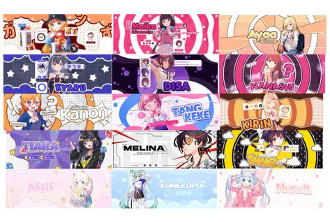 Design anime or vtuber banner for youtube, twitch, facebook by Negevian | Fiverr Vtuber Banner, Banner For Youtube, Twitch Vtuber, Banner Twitch, Twitch Banner, Edit Material, Brand Aesthetic, Twitch Overlay, Banner Ideas