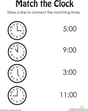 Help your child practice her time telling with this printable kindergarten worksheet. Measure Activities, Kindergarten Telling Time, Clock Worksheets, Teaching Clock, Time Concept, First Grade Math Worksheets, Telling Time Worksheets, 1st Grade Math Worksheets, Time Worksheets