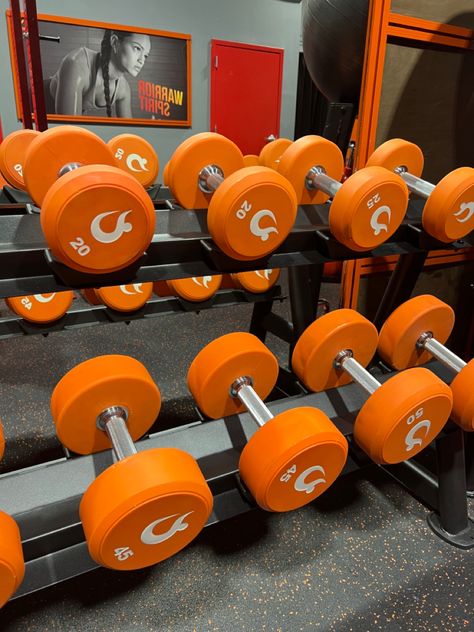 Workout inspo. Free weights. Dumbbells. Aesthetic. Soft Gym Aesthetic, Gym Orange Aesthetic, Orange Workout Aesthetic, Orange Fitness Aesthetic, Orange Gym Aesthetic, Dumbbells Aesthetic, Orange Vision Board, Photos For Notion, Weights Aesthetic