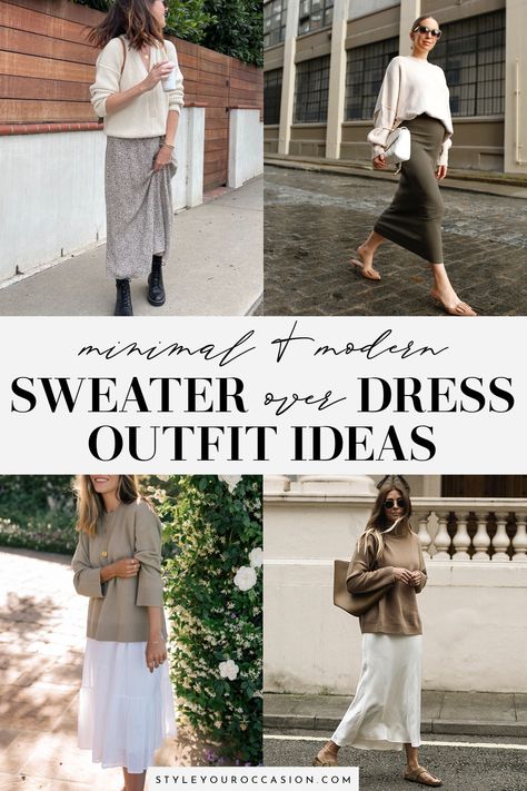 Ways To Style Sweaters, Sweater And Dress Layering, Maxi Dress With Sweater, Dress With Sweater Over It, Sweaters Over Dresses, Sweater Over Dress Outfit, Sweater With Dress, Pullover Sweaters Outfits, Dress With Sweater