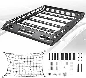 Auto Dynasty Universal 55" L X 41" W Roof Rack Top Mount Cargo Carrier Steel Basket with Wind Fairing and Cargo Net, 150 LBS Capacity, Black Rough Textured Powdercoated Rv Tires, Cargo Net, Cargo Carrier, 150 Lbs, Roof Racks, Car Wheels, Roof Rack, Car Care, Roof