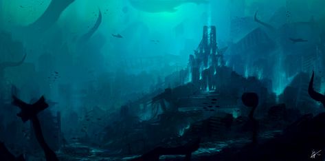 ArtStation - Luxuria's Archipelago - Underwater Temple, Hada Bagus Temple Fantasy Art, Underwater Concept Art, Sunken Temple, Underwater Temple, Underwater Illustration, Ocean Kingdom, Underwater Ruins, Maps Rpg, Ancient Structures