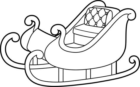 Santa's Sleigh Drawing, Sleigh Drawing, Santa's Sleigh Template, Santa Sleigh Coloring Page, Santa With Sleigh And Reindeer Drawing, Santas Sleigh Clipart, Drawing Hair, Christmas Sleigh, Printable Coloring Sheets