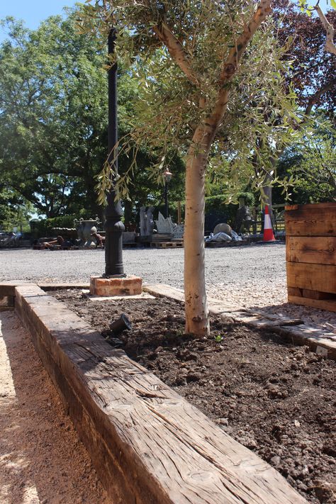 Railway Sleeper Steps, Railroad Ties Landscaping, Railway Sleepers Garden, Reclaimed Railway Sleepers, Sleepers In Garden, Steel Garden Edging, Railroad Tie, Railroad Ties, Small Garden Landscape