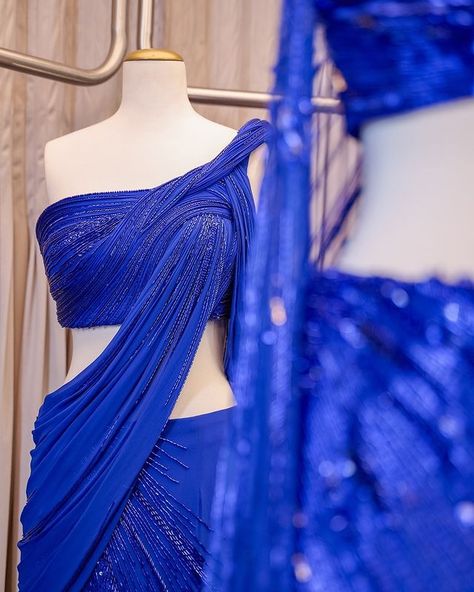 Gaurav Gupta (@gauravguptaofficial) • Instagram photos and videos Electric Blue Lehenga, Gaurav Gupta Lehenga, Gaurav Gupta, Bugle Beads, Beautiful Saree, Electric Blue, Lehenga, Saree, Couture