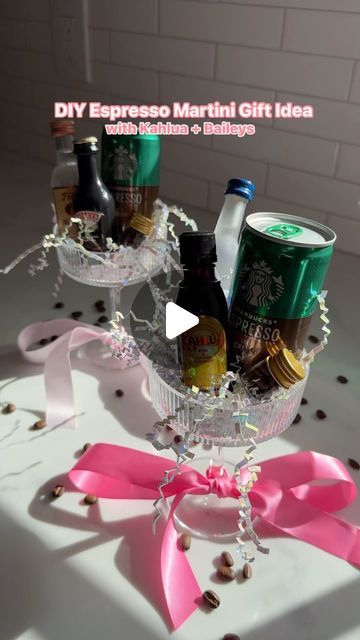 Amber Capps on Instagram: "A DIY gift idea ✨for the espresso martini lover! I have made several variations of this gift so I thought I would make it again with different vodka preferences, Kahula and baileys!   There are so many ways to make an espresso martini - including swapping out vodka with tequila so customize it however you want for a birthday or Christmas gift! It’s easy, fun and it took me less than 10 minutes to put together!   . . . .  #giftidea #giftideas #giftideasforher #amazongiftideas #amazongiftideas #birthdaygifts #martinicocktail #giftsforher #easygiftideas #coupeglass #amazonfinds #espressomartini #espresso #diygifts #diygiftideas" Mixed Drink Gifts In A Jar, Martini Glass Gift Ideas, Christmas Booze Basket, Alcohol Themed Gifts, Expresso Martini Gift Ideas, Espresso Martini Mini Gift, Espresso Martini Gift Set, Alcohol Gift Ideas For Women, Tequila Gift Basket Ideas Diy