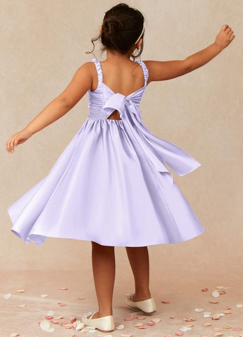 Azazie Cutie Pie Lilac A-Line Pleated Matte Satin Dress | Azazie CA Lilac Flower Girl Dresses, Lilac Dress, Matte Satin, Flower Girl Dress, Cutie Pie, Tea Length, Satin Dress, A Princess, Flower Dresses