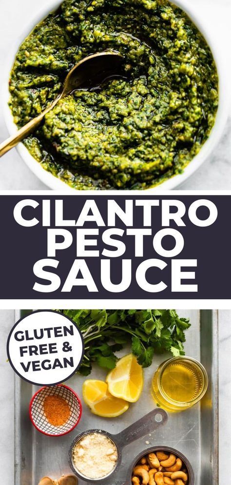 A vegan pesto recipe, this Cilantro Pesto is made with just a few ingredients. Easy to make and budget-friendly, this cilantro pesto is a great sauce to add to meals. Broccoli Stalks, Vegan Pesto Sauce, Vegan Pesto Recipe, Gluten Free Sauces, Pesto Potatoes, Cilantro Pesto, Recovery Food, Green Pesto, Green Eating