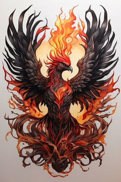 Phoenix Neck Tattoo Men, Realistic Phoenix Drawing, Phenix Birds Tattoo, Dark Phoenix Tattoo, Tattoo Designs Dark, Tattoo Designs Realistic, Tattoo Designs Women, Phoenix Tattoo Men, Tato Phoenix