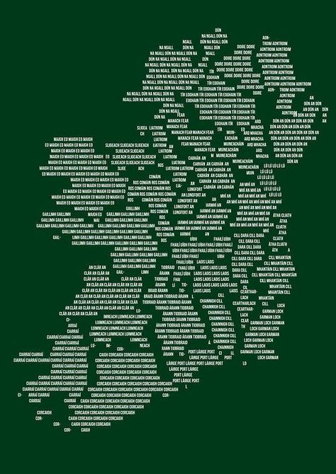 Great Map of Ireland made up of County Names in Irish - made by reddit user keanehoody Irish Memes, Gaelic Names, Genealogy Map, Gaelic Words, Ireland Map, Irish Language, Erin Go Bragh, Irish Gaelic, Michael Collins