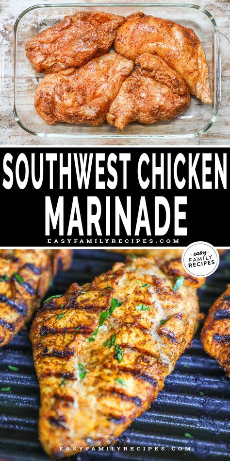 This Southwest Chicken Marinade is the perfect way to spice up your chicken dinner! Chicken breast is infused with a spicy, tangy, salty marinade, then grilled until juicy, tender, and incredibly flavorful. Southwest Chicken Marinade, Chicken Marinade For The Grill, Dinner Chicken Breast, Bbq Chicken Marinade, Lime Marinade For Chicken, The Best Grilled Chicken, Chicken Breast Marinade, Asian Steak Bites, Best Grilled Chicken