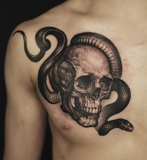 What Does A Snake Tattoo Symbolize? Alexander Grim, Snake Tattoo Meaning, Traditional Snake Tattoo, Japanese Snake Tattoo, Ouroboros Tattoo, Cobra Tattoo, Tattoo Chest, Snake Tattoo Design, Skull Tattoo Design