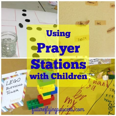 How do you help kids to pray more than rote words or “God bless my puppy”? Prayer Stations are helpful to show kids ways to pray and to keep them focused. ~ futureflyingsaucers.com Praying For Non Believers, Prayer Games For Kids, Prayer Ideas For Kids, Prayer Board Ideas For Kids, Prayer Stations For Kids, Prayer Activities, Ways To Pray, Kids Prayer, Prayer Stations