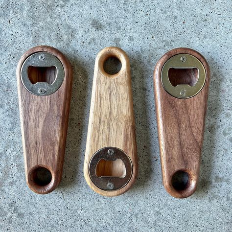 Bottle openers made with high quality black walnut. Fits in the hand nicely! Would make a beautiful gift for any occasion. Wood Turned Bottle Opener, Wooden Coasters With Bottle Opener, Bottle Openers On Wood, Wooden Items, Bottle Opener Diy, Diy Bottle Opener, Beer Bottle Holder, Bottle Opener Design, Wood Bottle Opener