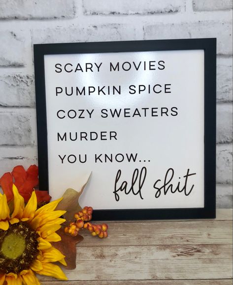 Cute and funny laser engraved fall sign Cozy Halloween Decor, Fall Tier Tray, Wood Decor Signs, Fall Decor Signs, Stack Books, Smallwoods Signs, Fall Wood Signs, Funny Fall, Fall Sign