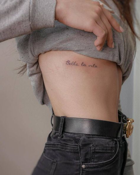 Script Tattoos | Tattoofilter Fine Line Quotes, Rib Tattoo Script, Script Tattoo Placement, Bella Tattoo, Rib Tattoos Words, Rib Tattoo Quotes, Rib Tattoo Placements, Quotes Spanish, Script Tattoos