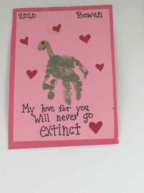 “My love for you will never go extinct” Dino handprint Diy Valentines Cards From Toddler, Daycare Crafts For Toddlers Valentines, Toddler Valentine Art Projects, Children’s Valentines Crafts, Kids Valentine Crafts Toddlers, Valentine’s Day Crafts For One Year Olds, Easy Valentines Day Crafts For Kids Ages 3, Toddler Handprint Art Valentines Day, V Day Crafts For Toddlers